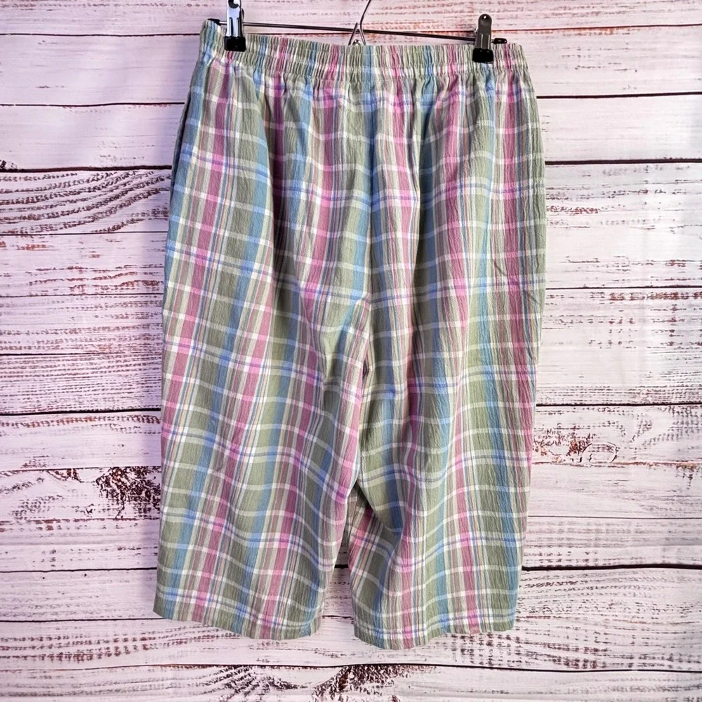 Grandmacore‎ Vintage Plaid Bermuda Shorts Blair L Green Pink Blue Cotton Blend